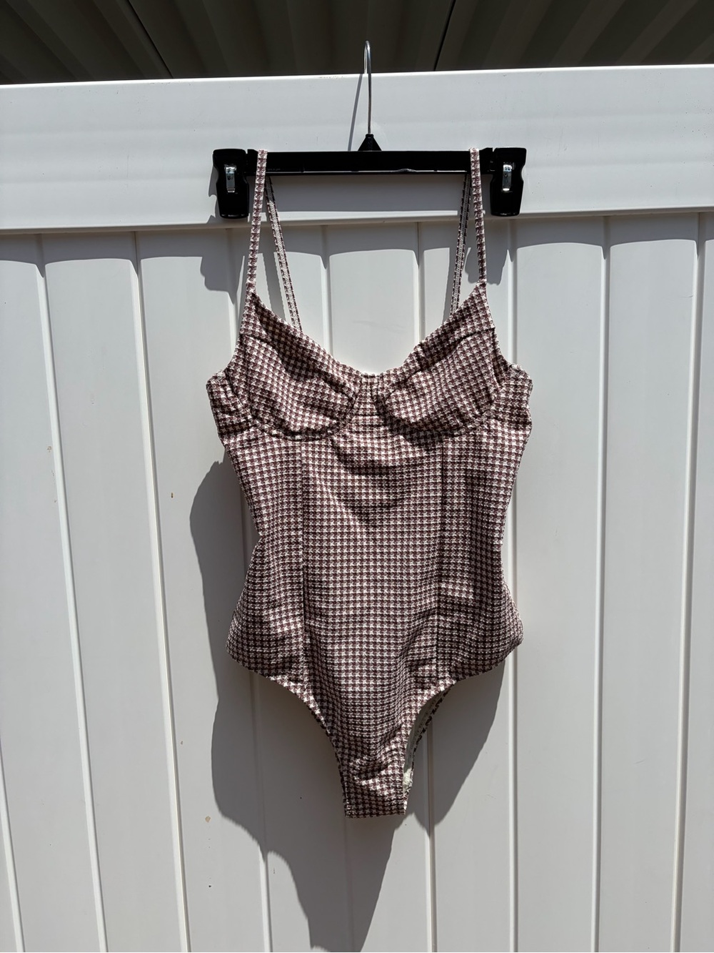 Rylee + Cru Brown Houndstooth One-Piece Swimsuit